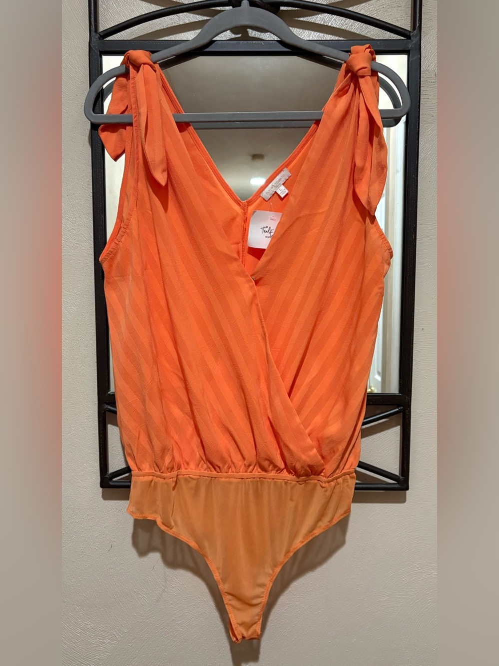 NWT Flying Tomato Orange Tie-Shoulder Wrap Bodysuit Size L